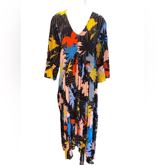 Loralette Women's Dress Size 20 Multicolor Floral Tie Back Bell Sleeves V-Neck - Picture 1 of 9